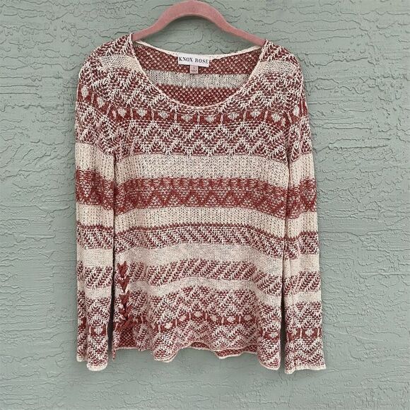 Knox Rose Women's Boho Crochet Knit Sweater Multicolor Striped Pullover S - Picture 1 of 10